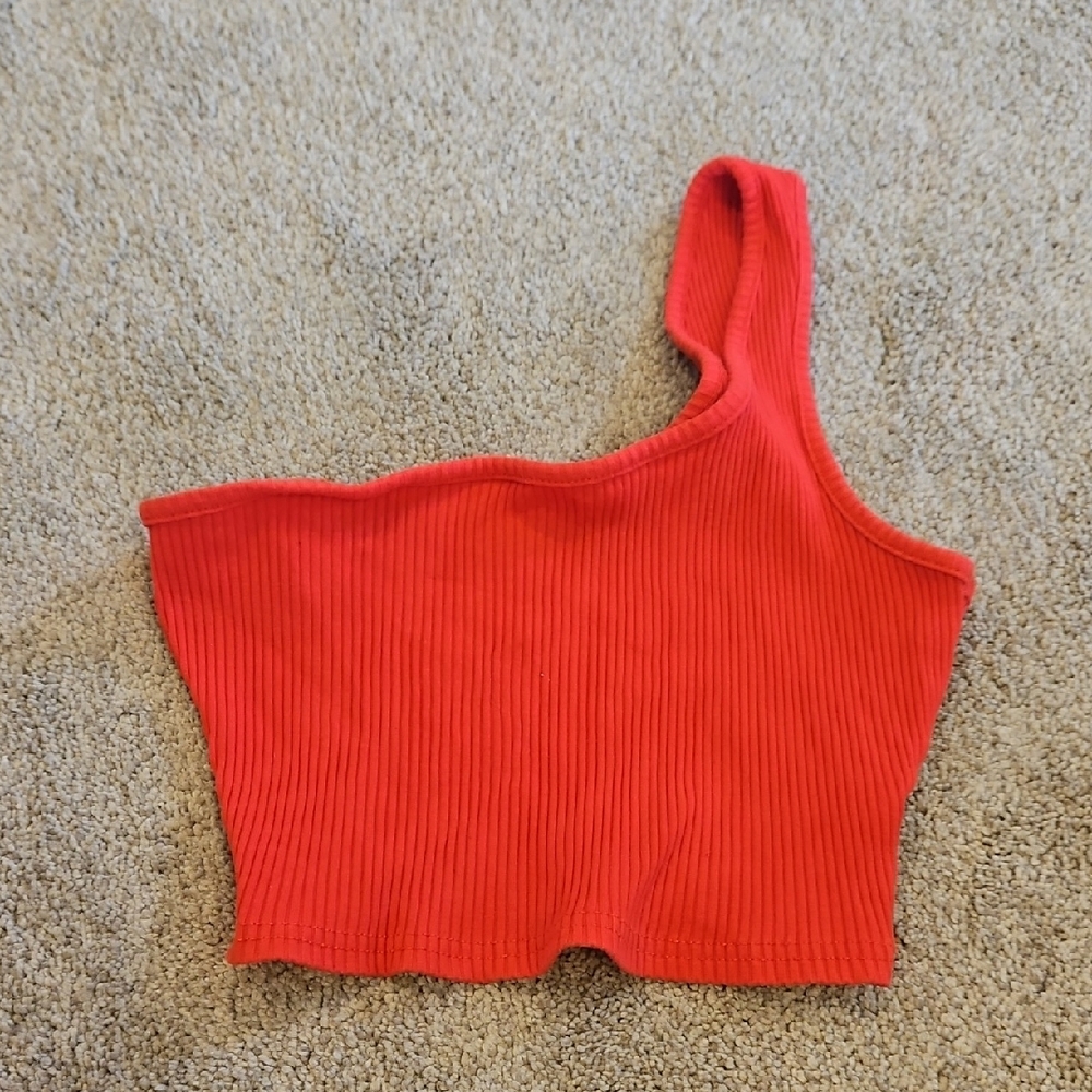 SHEIN Vibrant Red One-Shoulder Ribbed Cropped Tank